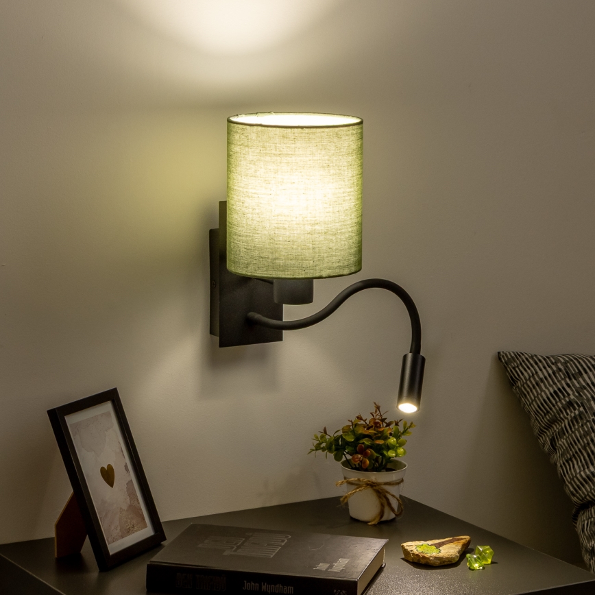 Brilagi - LED Flexibel vägglampa NUBILA 1xE27/25W/230V + LED/3W svart/grön