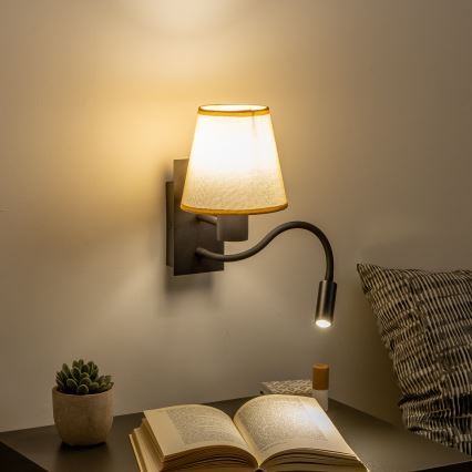 Brilagi - LED Flexibel vägglampa NUBILA 1xE27/25W/230V + LED/3W svart/ljusbrun