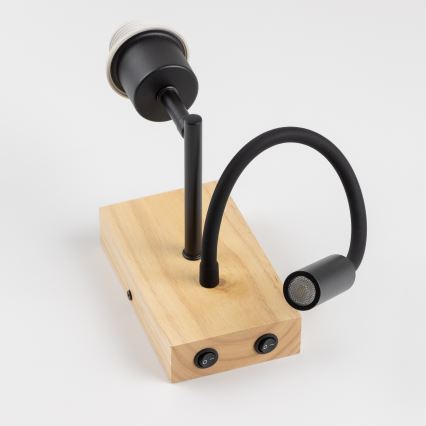 Brilagi - LED Flexibel vägglampa NUBILA WOOD 1xE27/25W/230V + LED/3W ek/brun