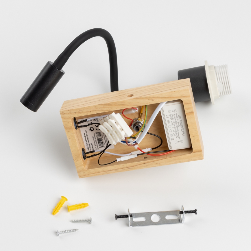 Brilagi - LED Flexibel vägglampa NUBILA WOOD 1xE27/25W/230V + LED/3W ek/brun