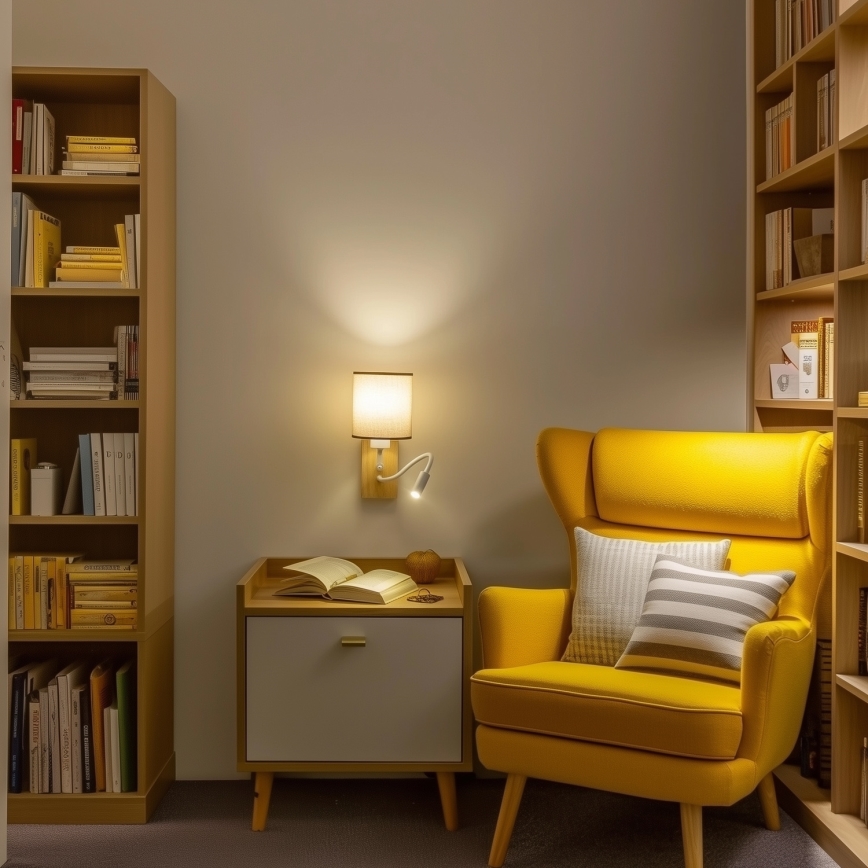 Brilagi - LED Flexibel vägglampa NUBILA WOOD 1xE27/25W/230V + LED/3W ek/brun