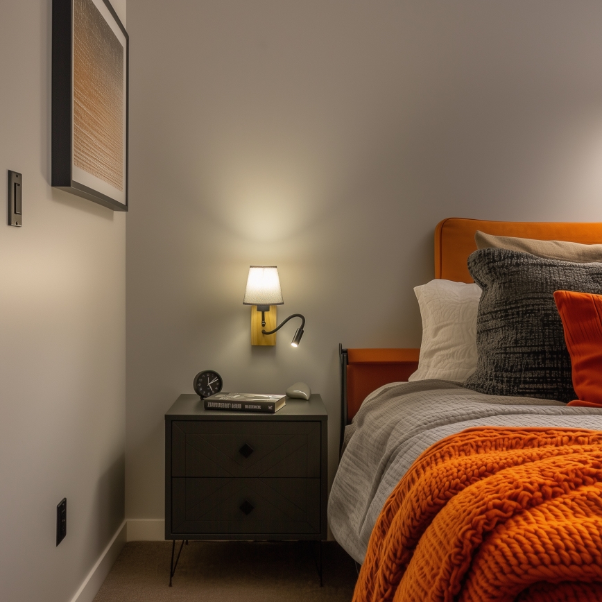 Brilagi - LED Flexibel vägglampa NUBILA WOOD 1xE27/25W/230V + LED/3W ek/grå