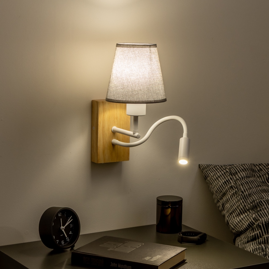 Brilagi - LED Flexibel vägglampa NUBILA WOOD 1xE27/25W/230V + LED/3W ek/grå