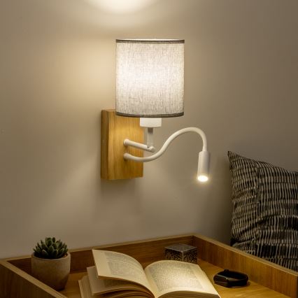 Brilagi - LED Flexibel vägglampa NUBILA WOOD 1xE27/25W/230V + LED/3W ek/grå