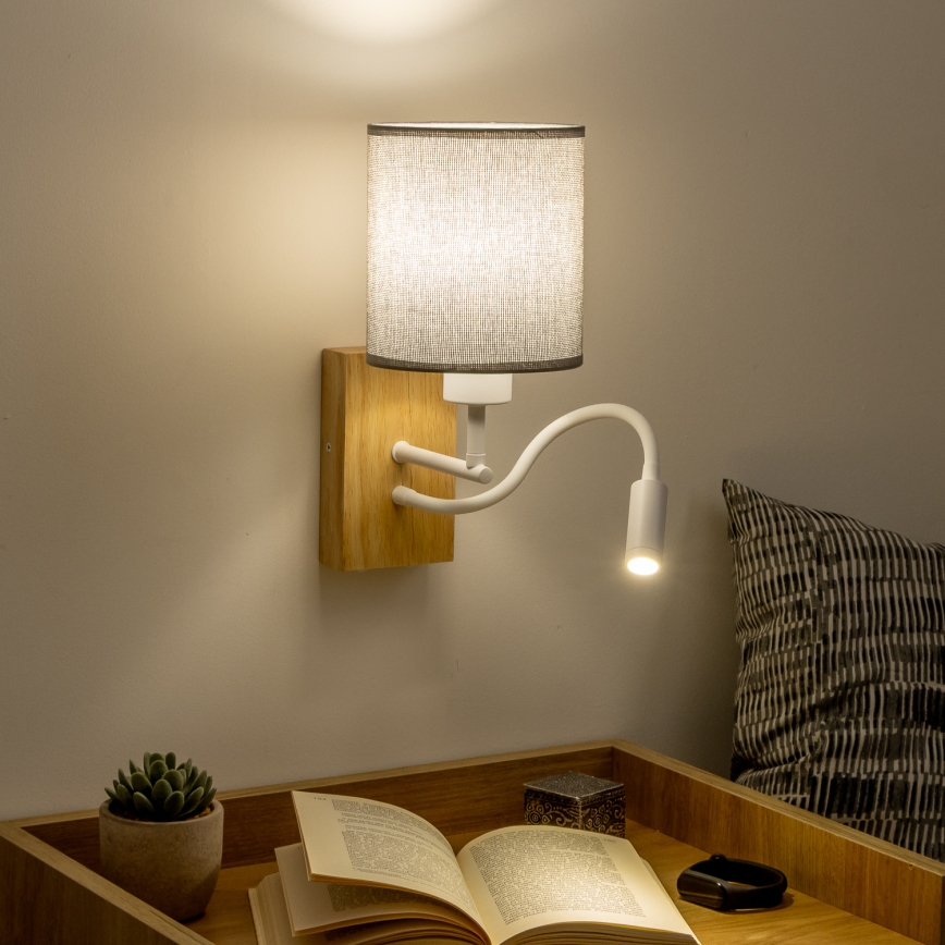 Brilagi - LED Flexibel vägglampa NUBILA WOOD 1xE27/25W/230V + LED/3W ek/grå