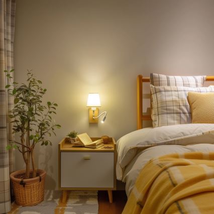 Brilagi - LED Flexibel vägglampa NUBILA WOOD 1xE27/25W/230V + LED/3W ek/grädde