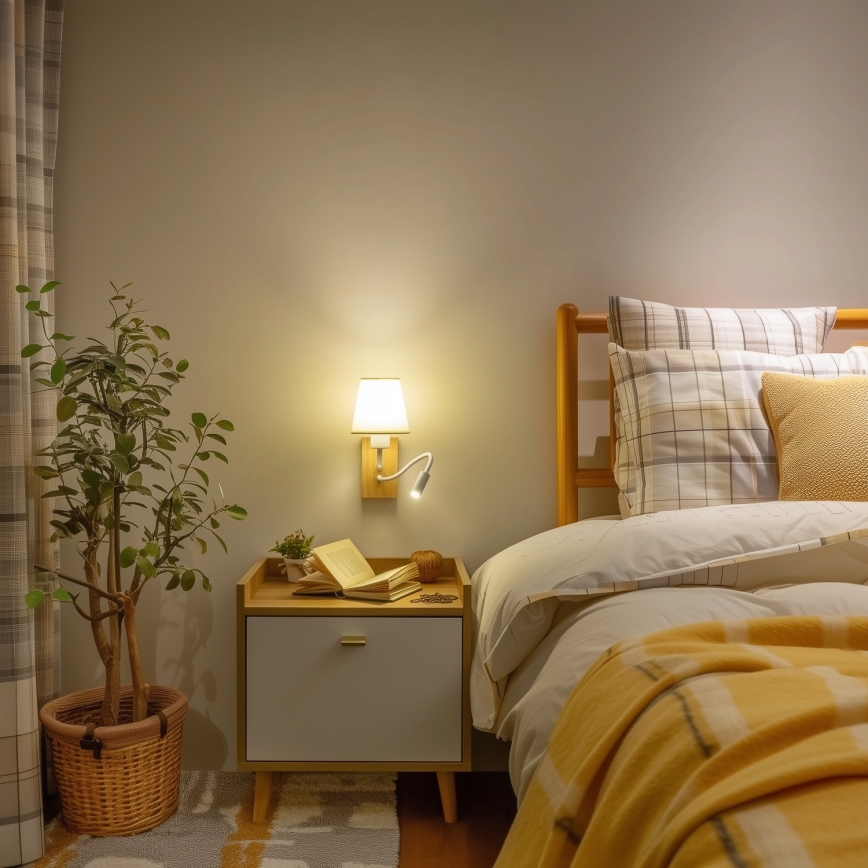 Brilagi - LED Flexibel vägglampa NUBILA WOOD 1xE27/25W/230V + LED/3W ek/grädde