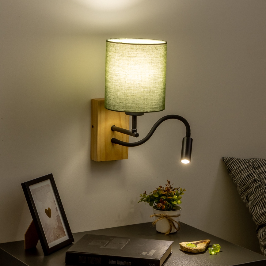 Brilagi - LED Flexibel vägglampa NUBILA WOOD 1xE27/25W/230V + LED/3W ek/grön