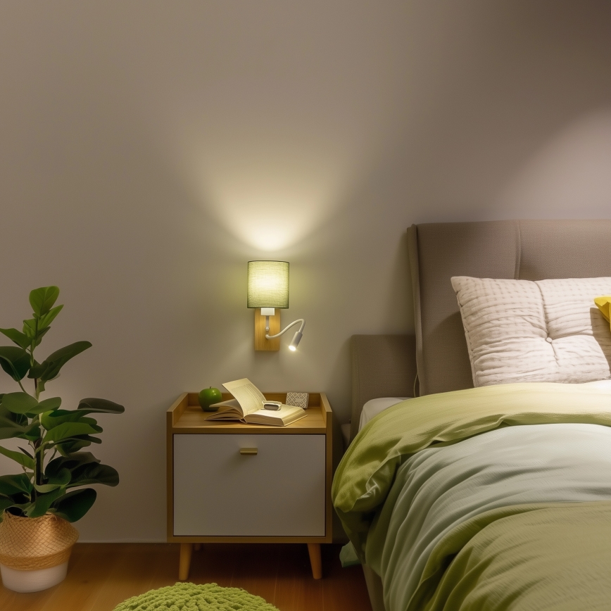 Brilagi - LED Flexibel vägglampa NUBILA WOOD 1xE27/25W/230V + LED/3W ek/grön