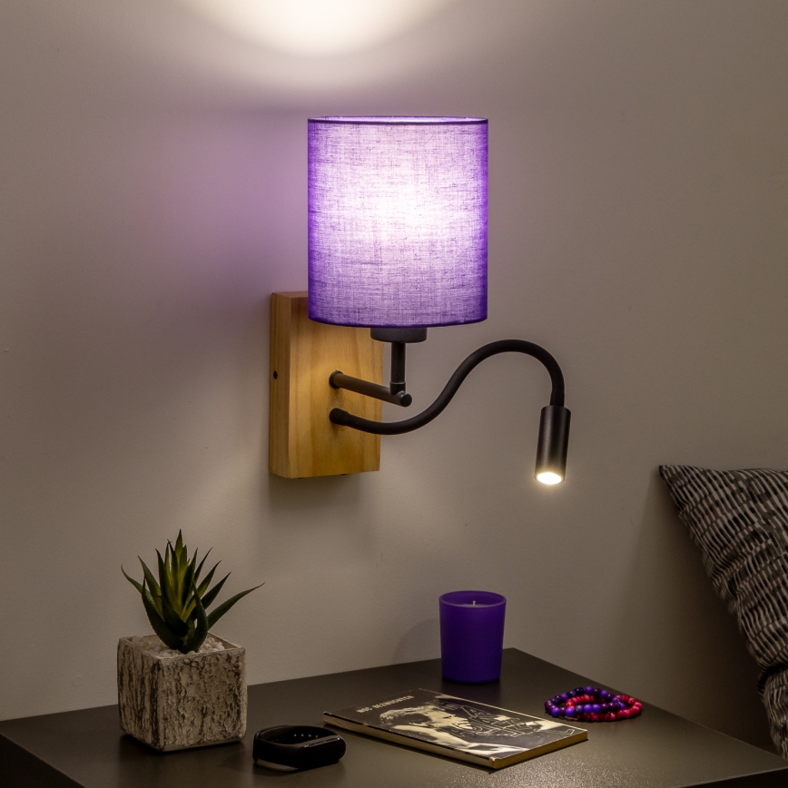 Brilagi - LED Flexibel vägglampa NUBILA WOOD 1xE27/25W/230V + LED/3W ek/lila