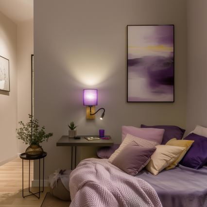 Brilagi - LED Flexibel vägglampa NUBILA WOOD 1xE27/25W/230V + LED/3W ek/lila