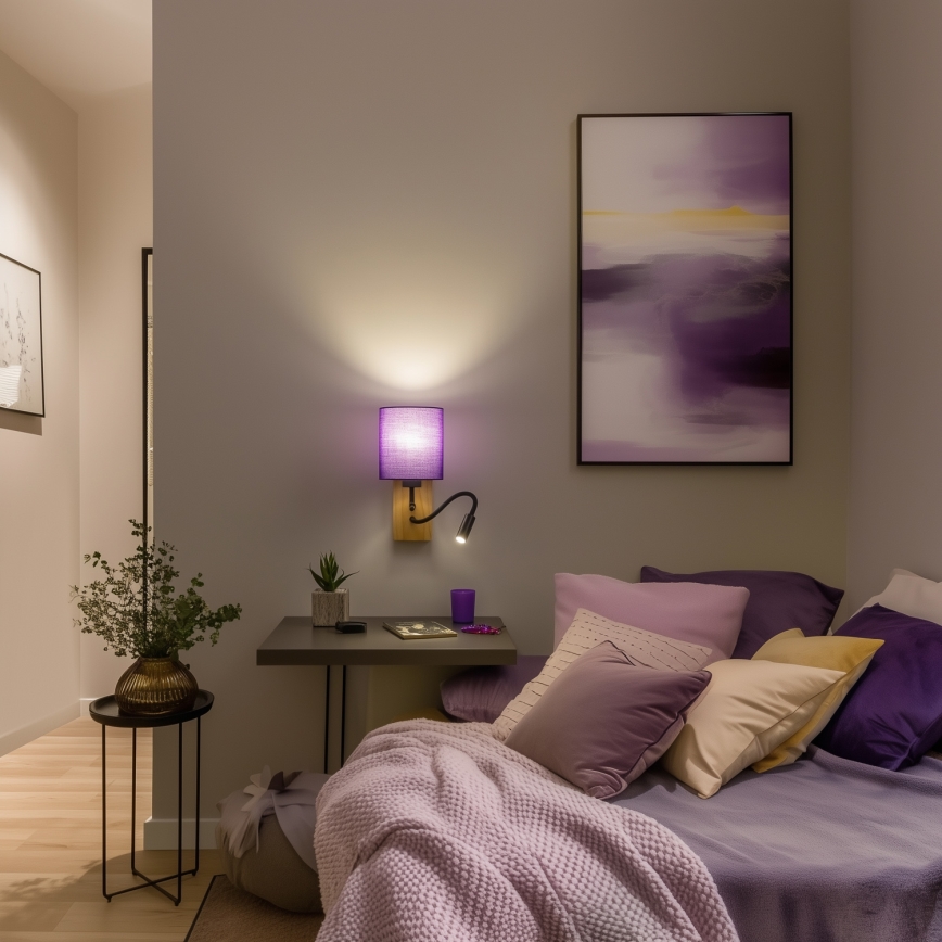 Brilagi - LED Flexibel vägglampa NUBILA WOOD 1xE27/25W/230V + LED/3W ek/lila