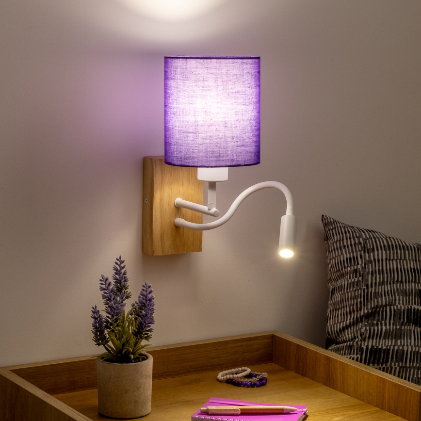 Brilagi - LED Flexibel vägglampa NUBILA WOOD 1xE27/25W/230V + LED/3W ek/lila