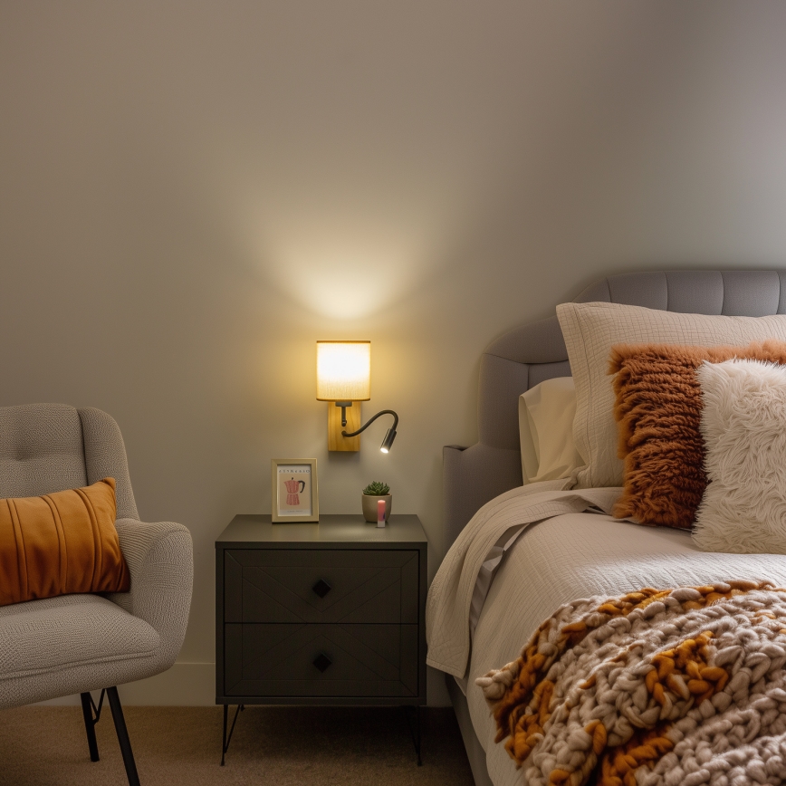 Brilagi - LED Flexibel vägglampa NUBILA WOOD 1xE27/25W/230V + LED/3W ek/ljusbrun