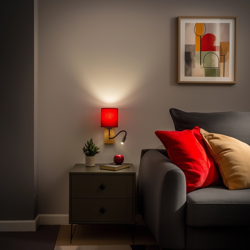 Brilagi - LED Flexibel vägglampa NUBILA WOOD 1xE27/25W/230V + LED/3W ek/pompejansk röd