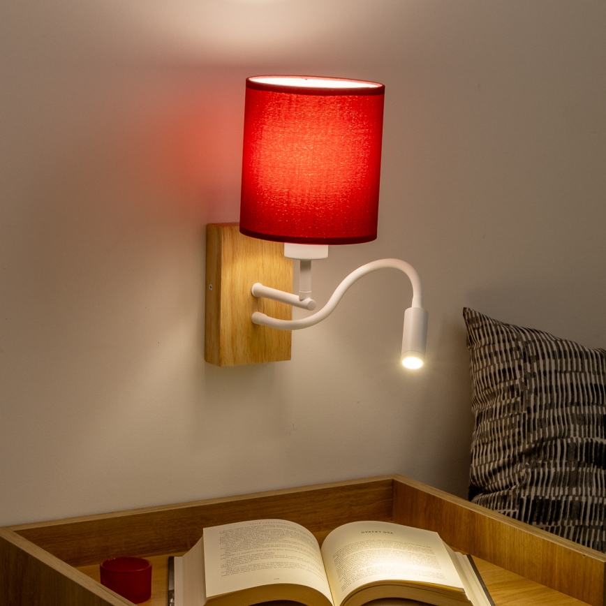 Brilagi - LED Flexibel vägglampa NUBILA WOOD 1xE27/25W/230V + LED/3W ek/pompejansk röd