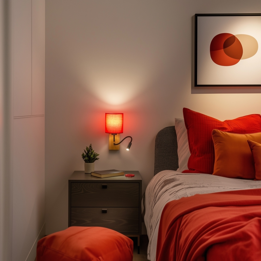 Brilagi - LED Flexibel vägglampa NUBILA WOOD 1xE27/25W/230V + LED/3W ek/röd
