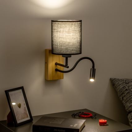 Brilagi - LED Flexibel vägglampa NUBILA WOOD 1xE27/25W/230V + LED/3W ek/svart