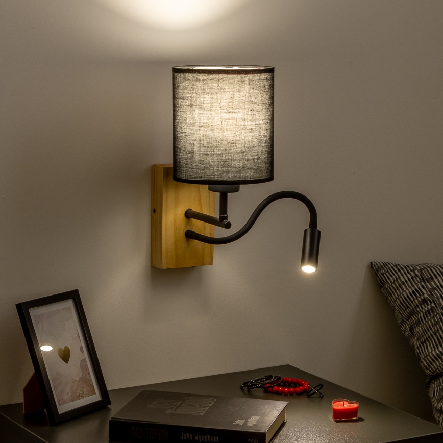 Brilagi - LED Flexibel vägglampa NUBILA WOOD 1xE27/25W/230V + LED/3W ek/svart