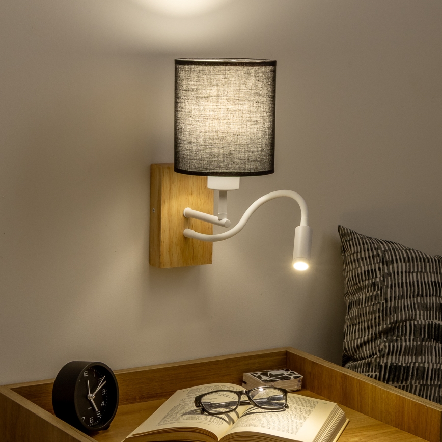 Brilagi - LED Flexibel vägglampa NUBILA WOOD 1xE27/25W/230V + LED/3W ek/svart
