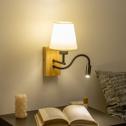 Brilagi - LED Flexibel vägglampa NUBILA WOOD 1xE27/25W/230V + LED/3W ek/vit