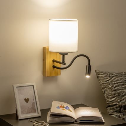 Brilagi - LED Flexibel vägglampa NUBILA WOOD 1xE27/25W/230V + LED/3W ek/vit