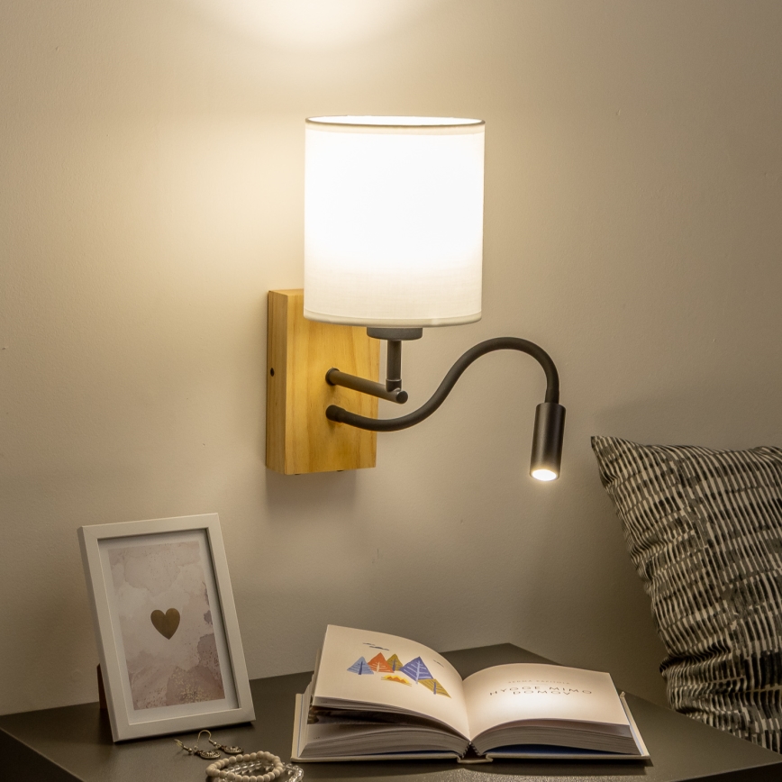 Brilagi - LED Flexibel vägglampa NUBILA WOOD 1xE27/25W/230V + LED/3W ek/vit