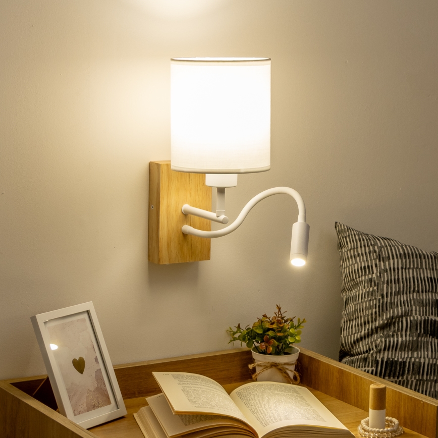 Brilagi - LED Flexibel vägglampa NUBILA WOOD 1xE27/25W/230V + LED/3W ek/vit