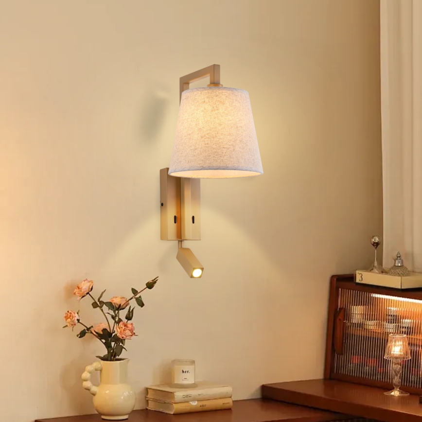 Brilagi - LED vägglampa RAYAS 1xE14/40W/230V + LED/3W lin/beige