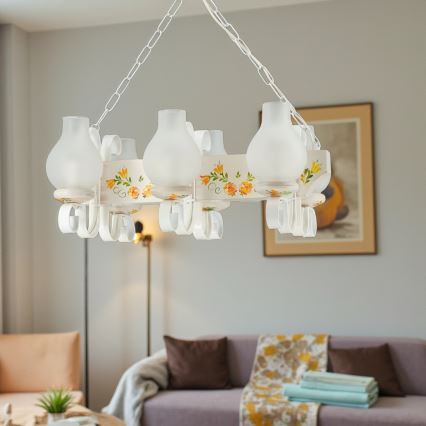 Brilagi - Ljuskrona med kedja QUEEN 6xE14/40W/230V bok/krämfärgad