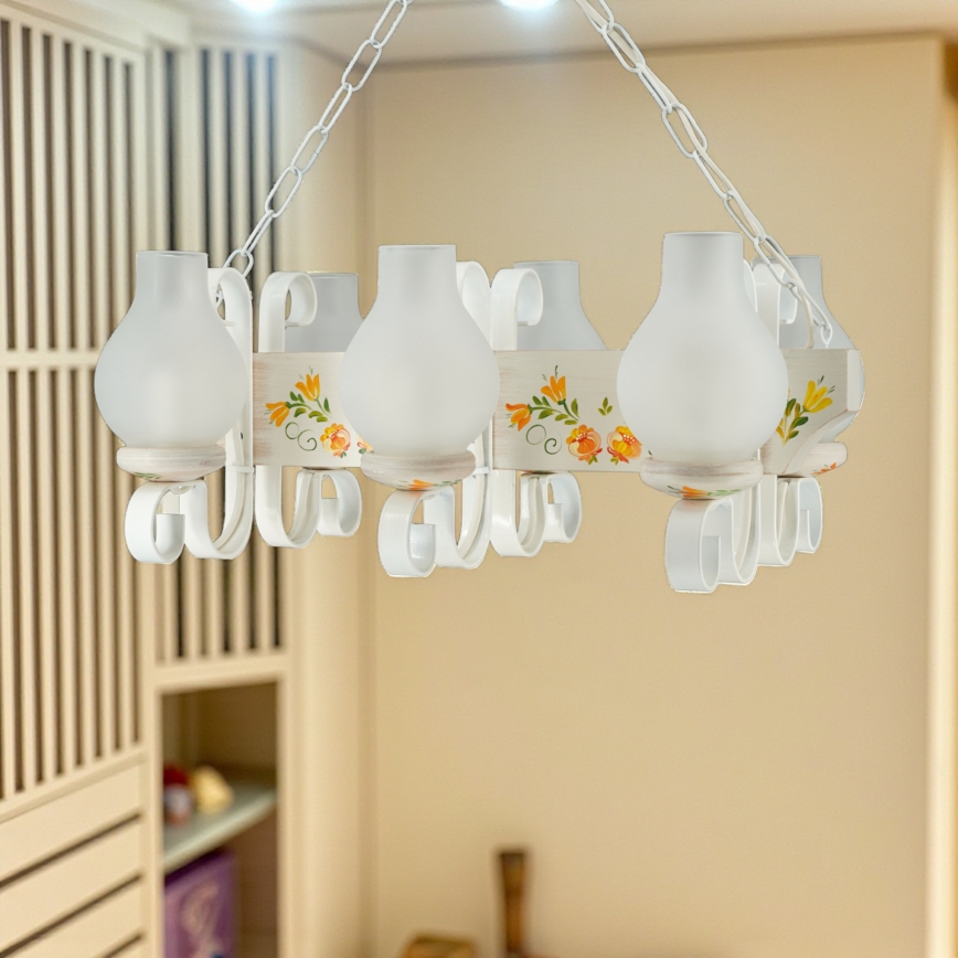 Brilagi - Ljuskrona med kedja QUEEN 6xE14/40W/230V bok/krämfärgad