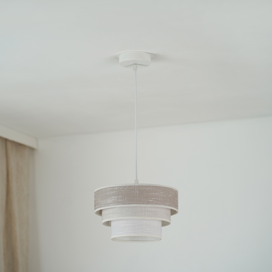 Brilagi - Ljuskrona med textilsladd ALASKA LUNETA 1xE27/15W/230V diameter 25 cm grå/grädde