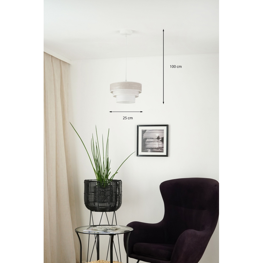 Brilagi - Ljuskrona med textilsladd ALASKA LUNETA 1xE27/15W/230V diameter 25 cm grå/grädde
