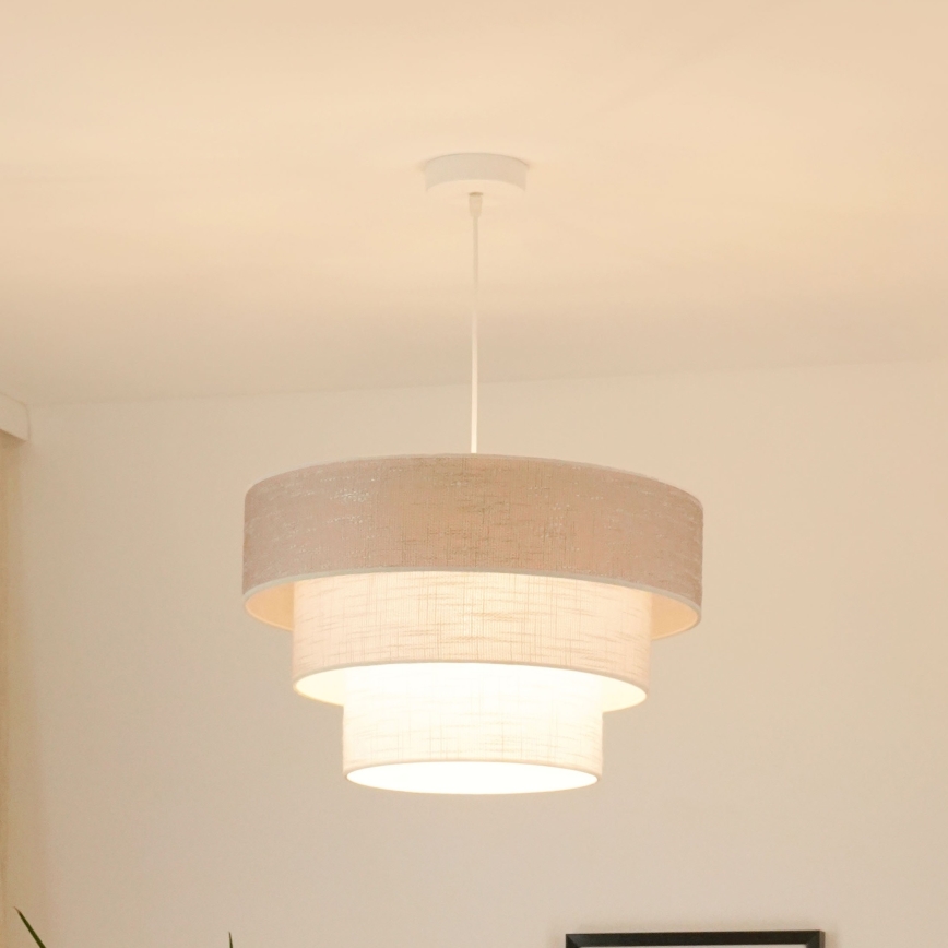 Brilagi - Ljuskrona med textilsladd ALASKA LUNETA 1xE27/15W/230V diameter 45 cm grå/grädde