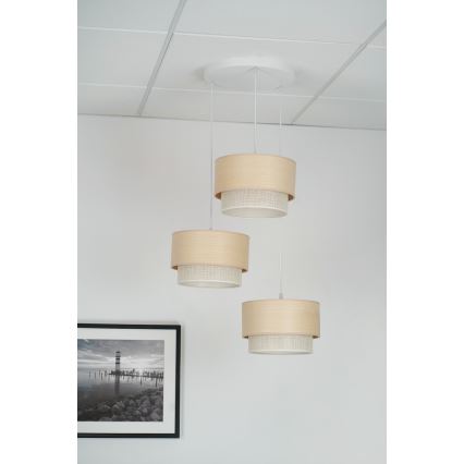 Brilagi - Ljuskrona med textilsladd ARIZONA BOHO 3xE27/15W/230V beige/vit