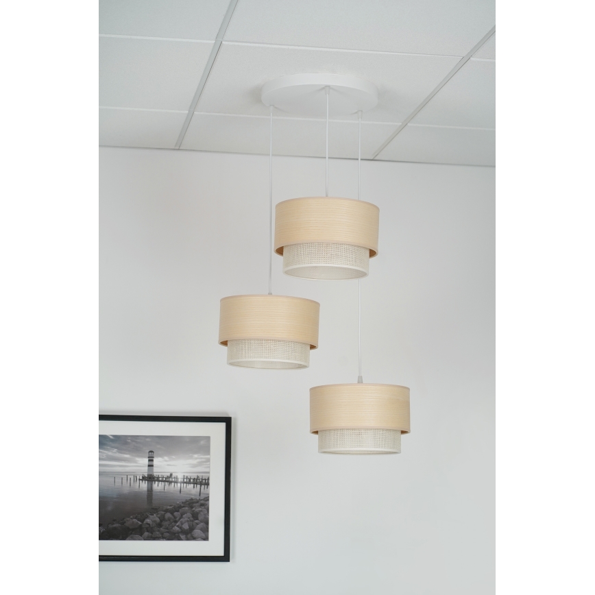 Brilagi - Ljuskrona med textilsladd ARIZONA BOHO 3xE27/15W/230V beige/vit