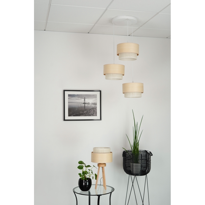 Brilagi - Ljuskrona med textilsladd ARIZONA BOHO 3xE27/15W/230V beige/vit