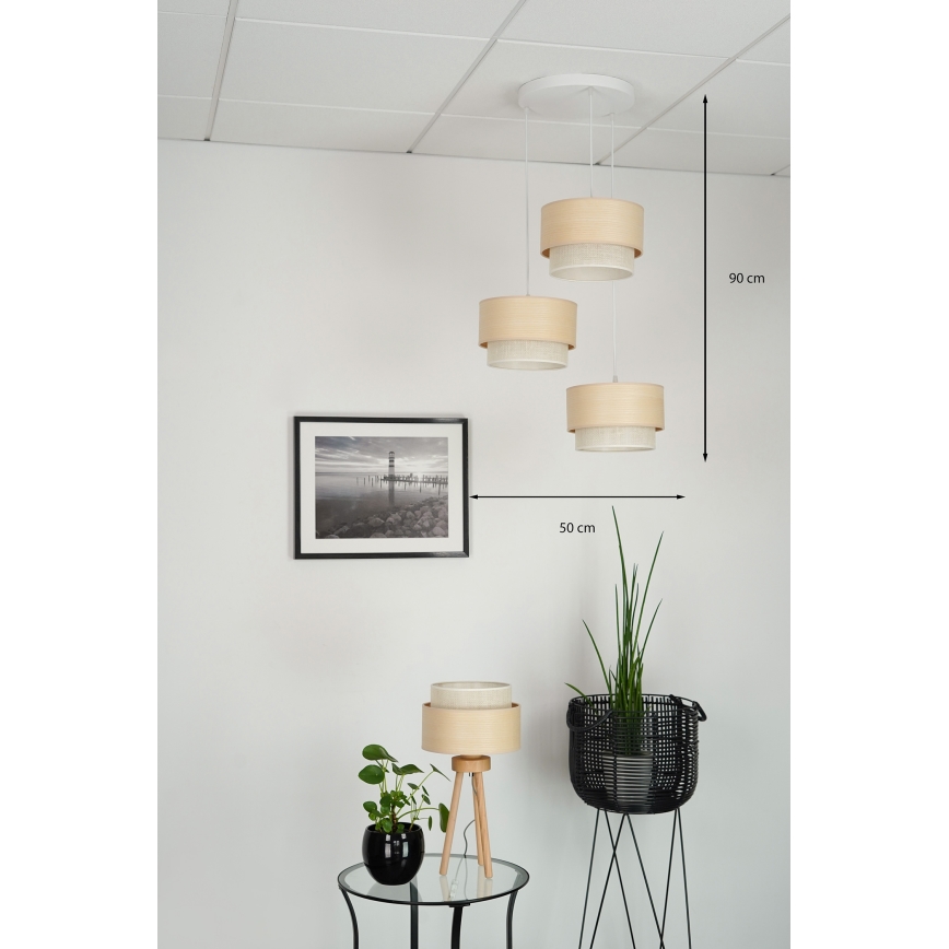 Brilagi - Ljuskrona med textilsladd ARIZONA BOHO 3xE27/15W/230V beige/vit