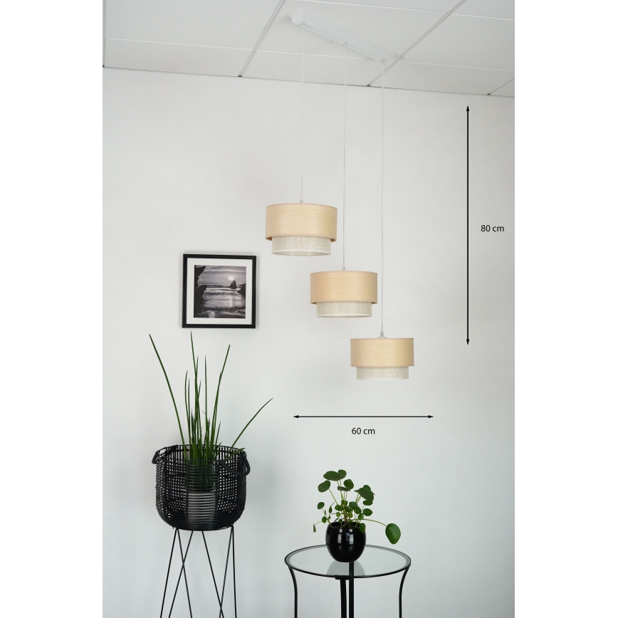 Brilagi - Ljuskrona med textilsladd ARIZONA BOHO 3xE27/15W/230V beige/vit