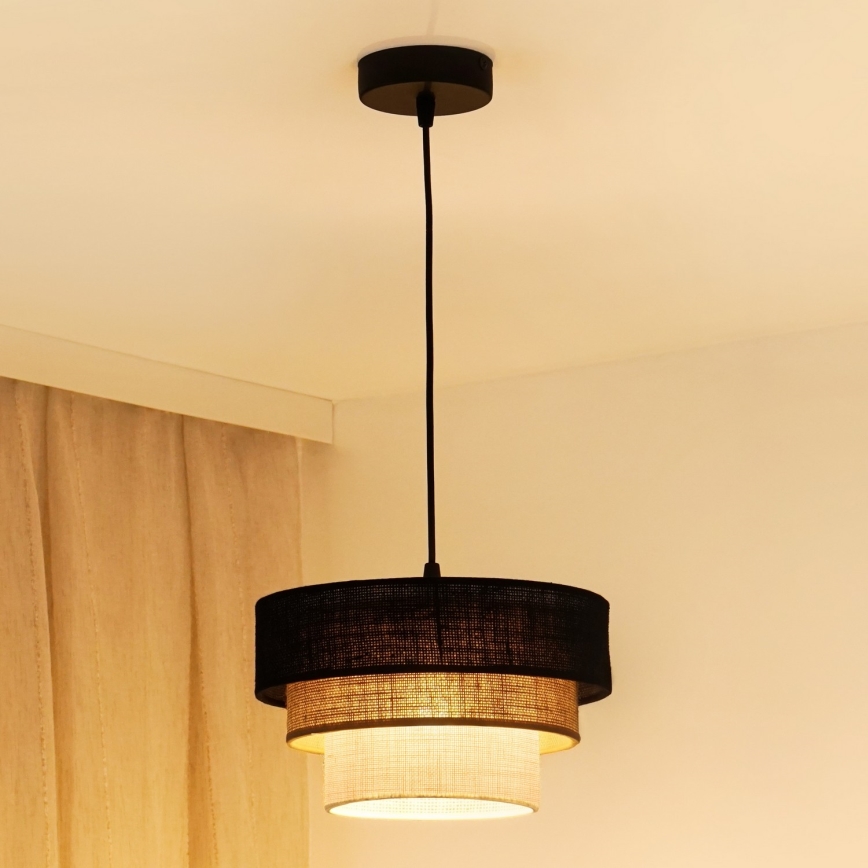 Brilagi - Ljuskrona med textilsladd ASPEN LUNETA 1xE27/15W/230V diameter 25 cm svart/beige/grädde