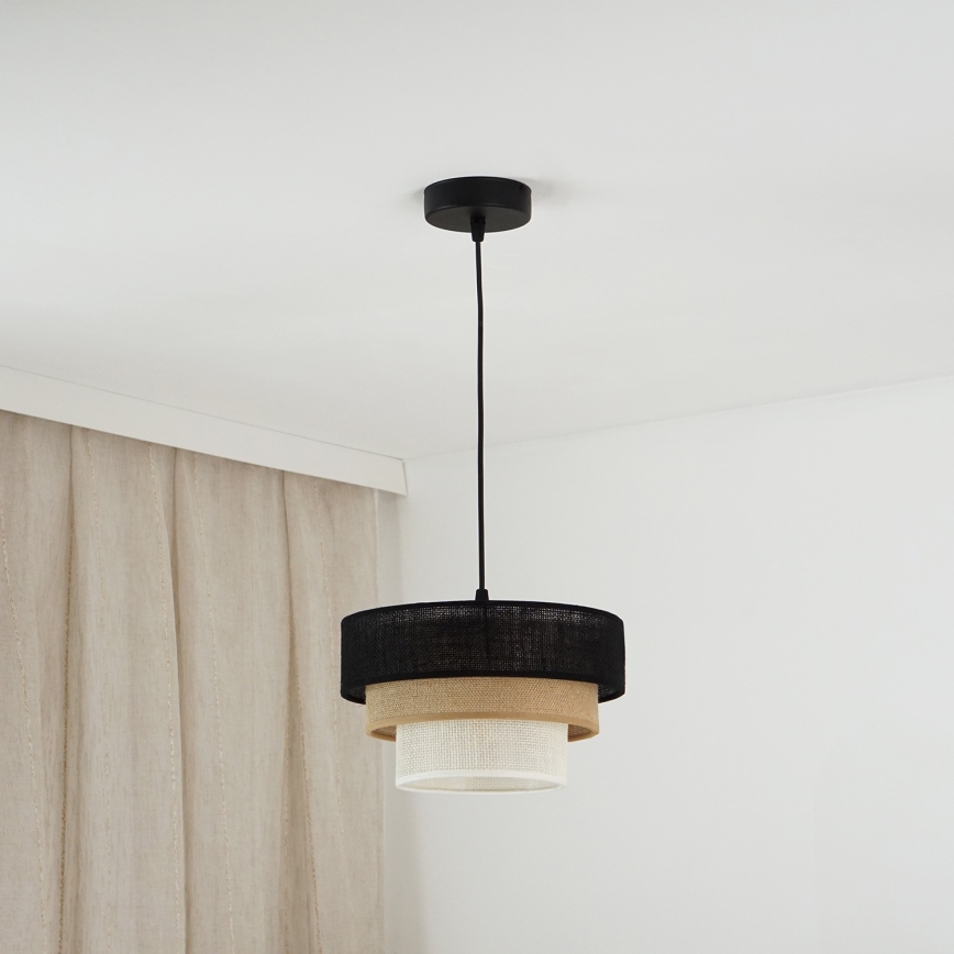 Brilagi - Ljuskrona med textilsladd ASPEN LUNETA 1xE27/15W/230V diameter 25 cm svart/beige/grädde