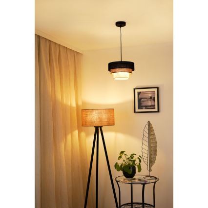 Brilagi - Ljuskrona med textilsladd ASPEN LUNETA 1xE27/15W/230V diameter 25 cm svart/beige/grädde