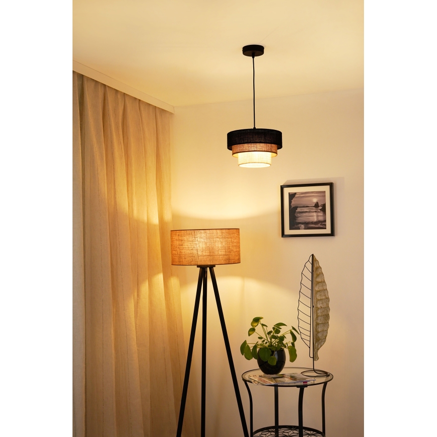 Brilagi - Ljuskrona med textilsladd ASPEN LUNETA 1xE27/15W/230V diameter 25 cm svart/beige/grädde