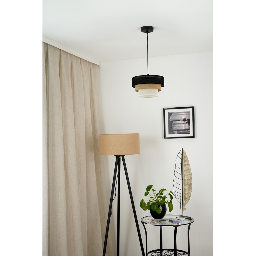 Brilagi - Ljuskrona med textilsladd ASPEN LUNETA 1xE27/15W/230V diameter 25 cm svart/beige/grädde