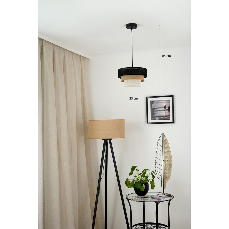 Brilagi - Ljuskrona med textilsladd ASPEN LUNETA 1xE27/15W/230V diameter 25 cm svart/beige/grädde