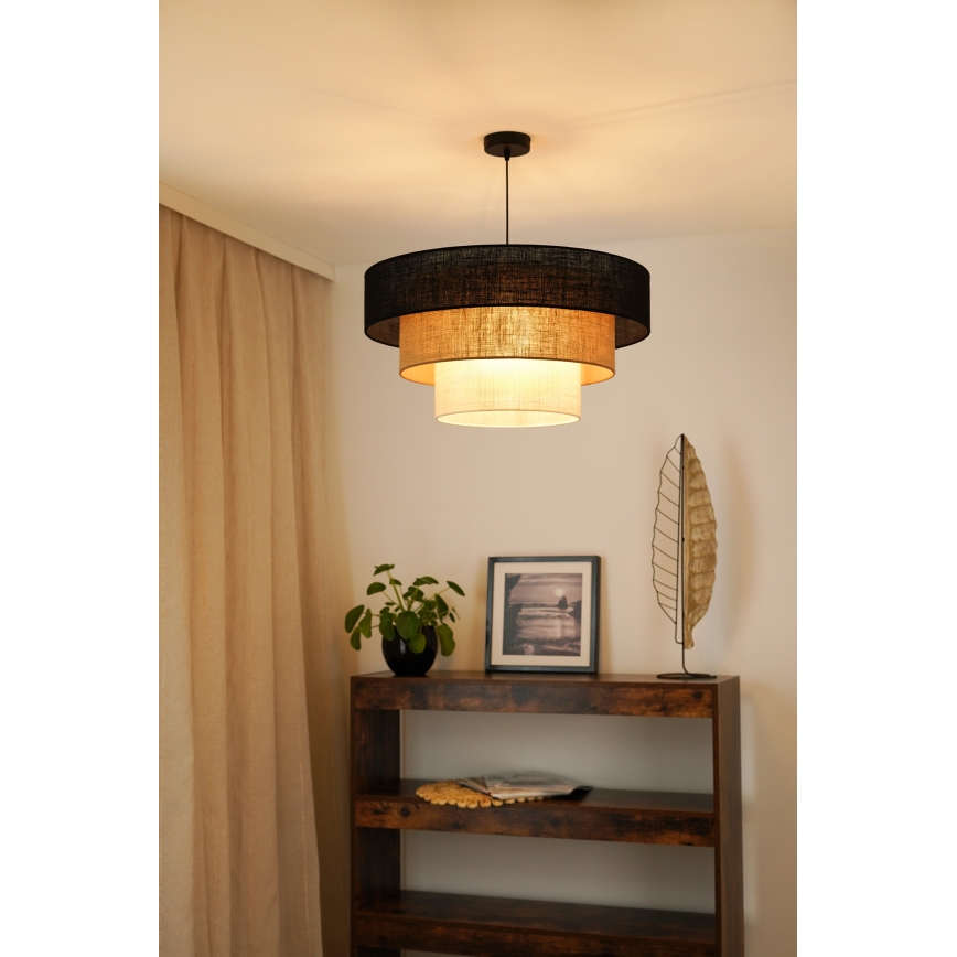 Brilagi - Ljuskrona med textilsladd ASPEN LUNETA 1xE27/15W/230V diameter 60 cm svart/beige/grädde
