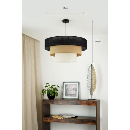 Brilagi - Ljuskrona med textilsladd ASPEN LUNETA 1xE27/15W/230V diameter 60 cm svart/beige/grädde