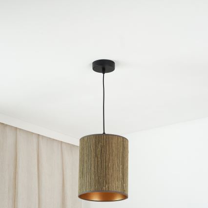 Brilagi - Ljuskrona med textilsladd BOSTON ROLLER 1xE27/15W/230V diameter 21 cm strå brun/guld