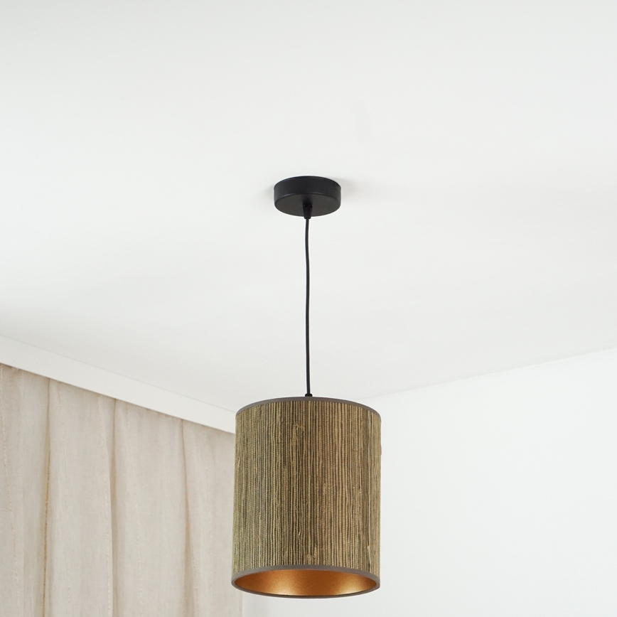 Brilagi - Ljuskrona med textilsladd BOSTON ROLLER 1xE27/15W/230V diameter 21 cm strå brun/guld