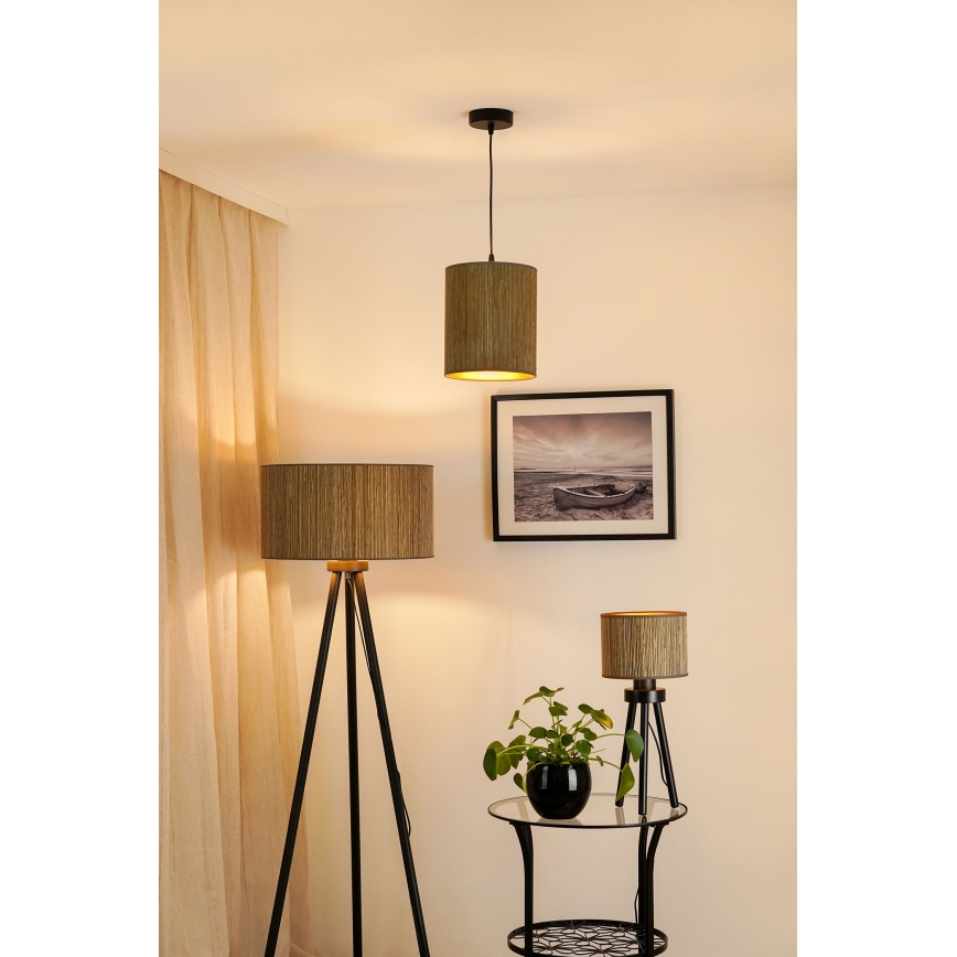 Brilagi - Ljuskrona med textilsladd BOSTON ROLLER 1xE27/15W/230V diameter 21 cm strå brun/guld